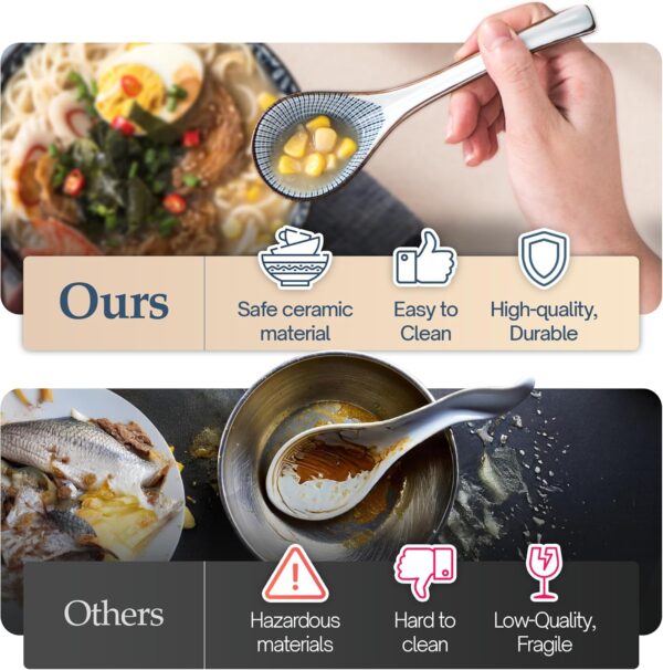 Soup Spoons Soup Spoon ceramic Pho Spoons Chinese Soup spoons dumpling Japanese Soup Spoons Vietnamese Gifts set Spoons Soup Ramen Korean Thai Wonton Kitchen Utensils Set of 4