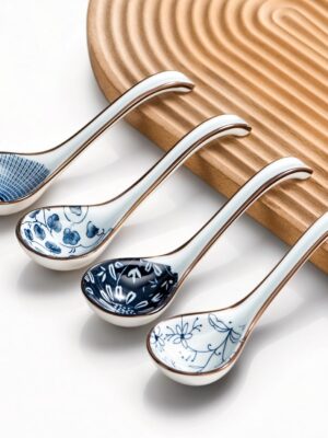 Soup Spoons  Soup Spoon ceramic Pho Spoons Chinese Soup spoons dumpling Japanese Soup Spoons Vietnamese Gifts set  Spoons Soup Ramen Korean Thai Wonton Kitchen Utensils Set of 4