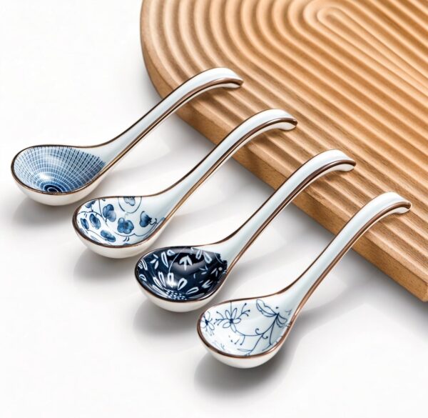 Soup Spoons Soup Spoon ceramic Pho Spoons Chinese Soup spoons dumpling Japanese Soup Spoons Vietnamese Gifts set Spoons Soup Ramen Korean Thai Wonton Kitchen Utensils Set of 4