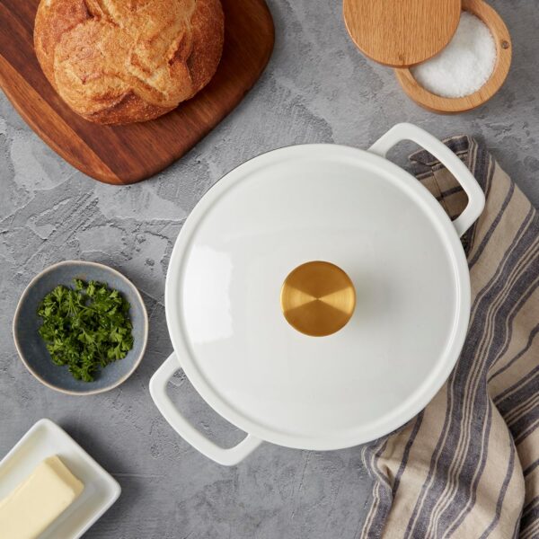 3-Quart Enameled Cast Iron Fluted Dutch Oven Pot with Lid, White
