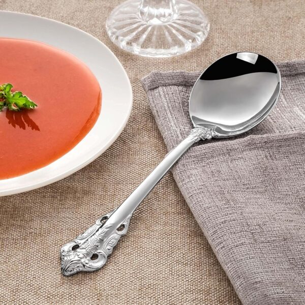 Gorgeous Round Soup Spoon, Set of 4, 18/10 Stainless Steel, Luxury Bouillon Spoon, Dishwasher Safe, Fine Mirror Polished (Silver)